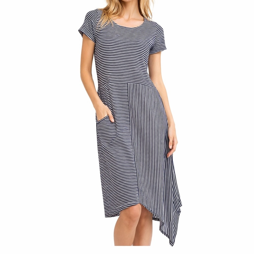 Eileen Fisher 100% Organic Linen Dress Women’s S/P Black White Striped